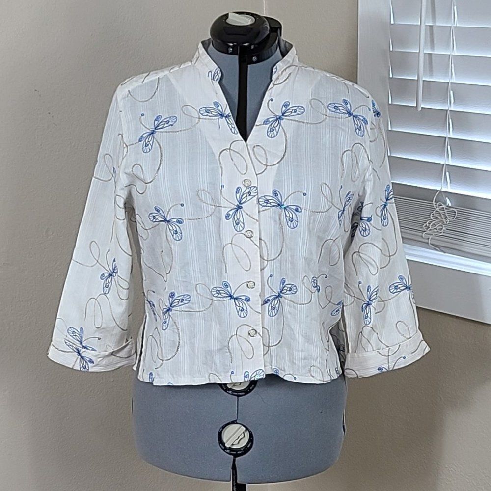 Alfred Dunner Top Embroidered Butterflies Size 16